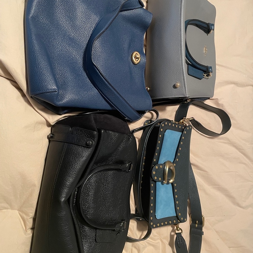 Coach Blue, Light Blue and Black Leather Bag Set